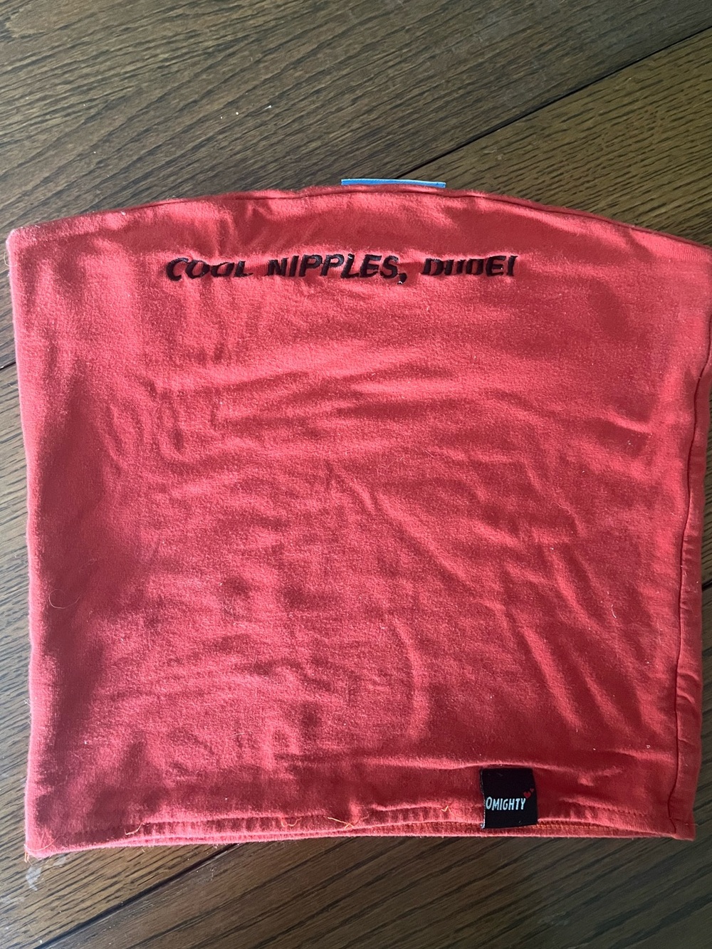 omighty Coral/Orange Tube Skirt with 'Cool Nipples, Dude' Embroidery
